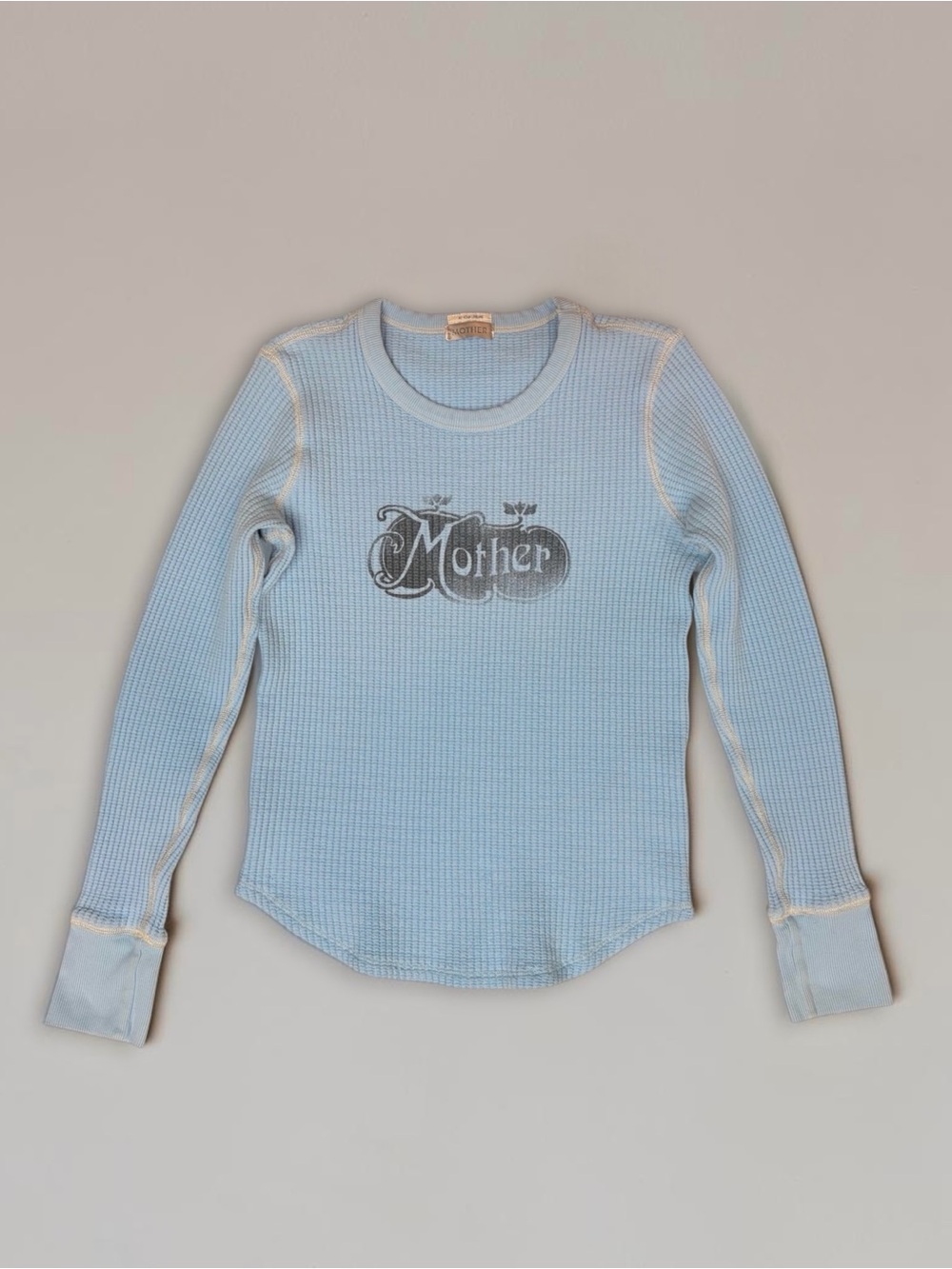 Mother Itty Bitty Goodie Goodie Thermal Long Sleeve Logo Top Waffle Knit Cotton